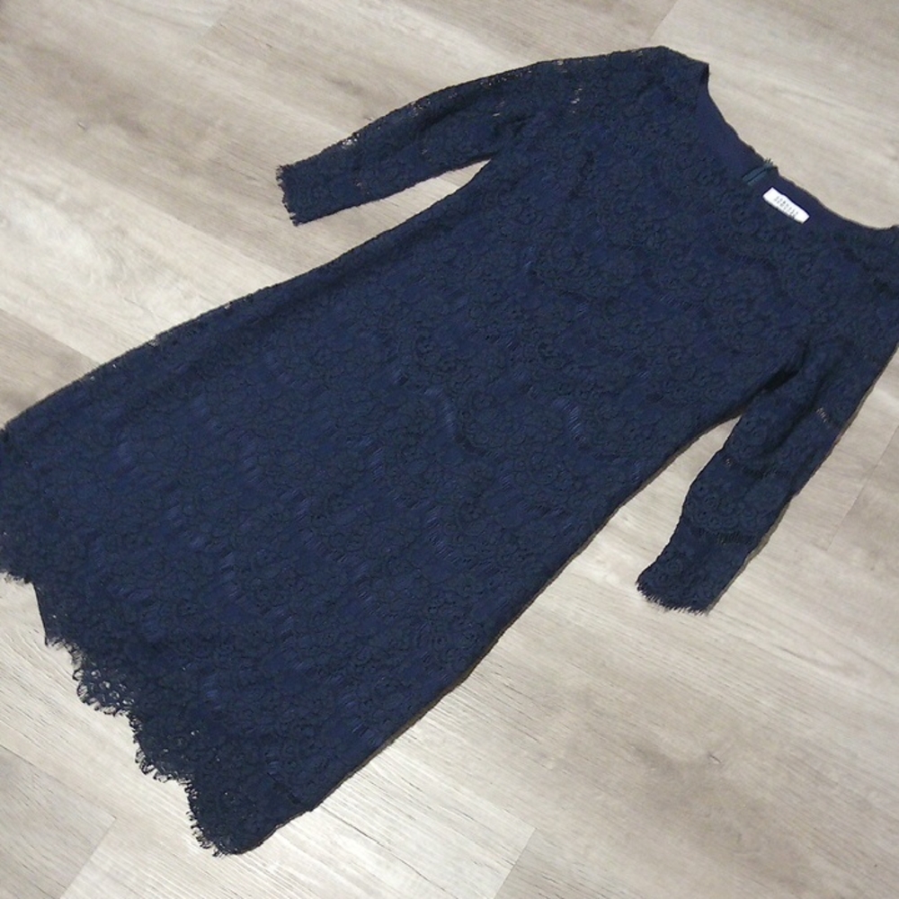 Barneys New York Navy Long Sleeve Lace Dress